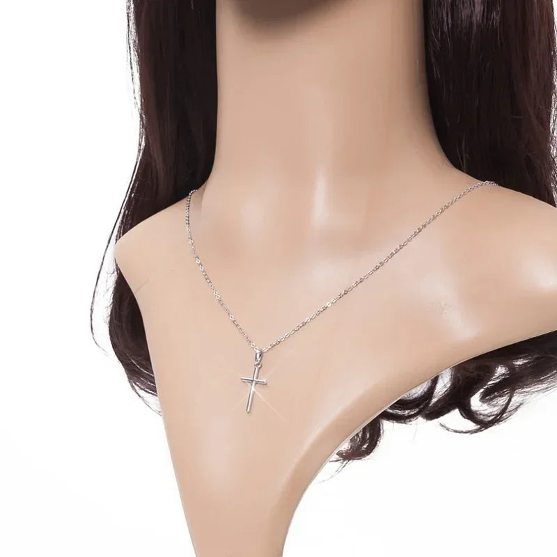 Luxury Zircon Cross Pendant Necklace - Golden Silver Jewelry for Men Women