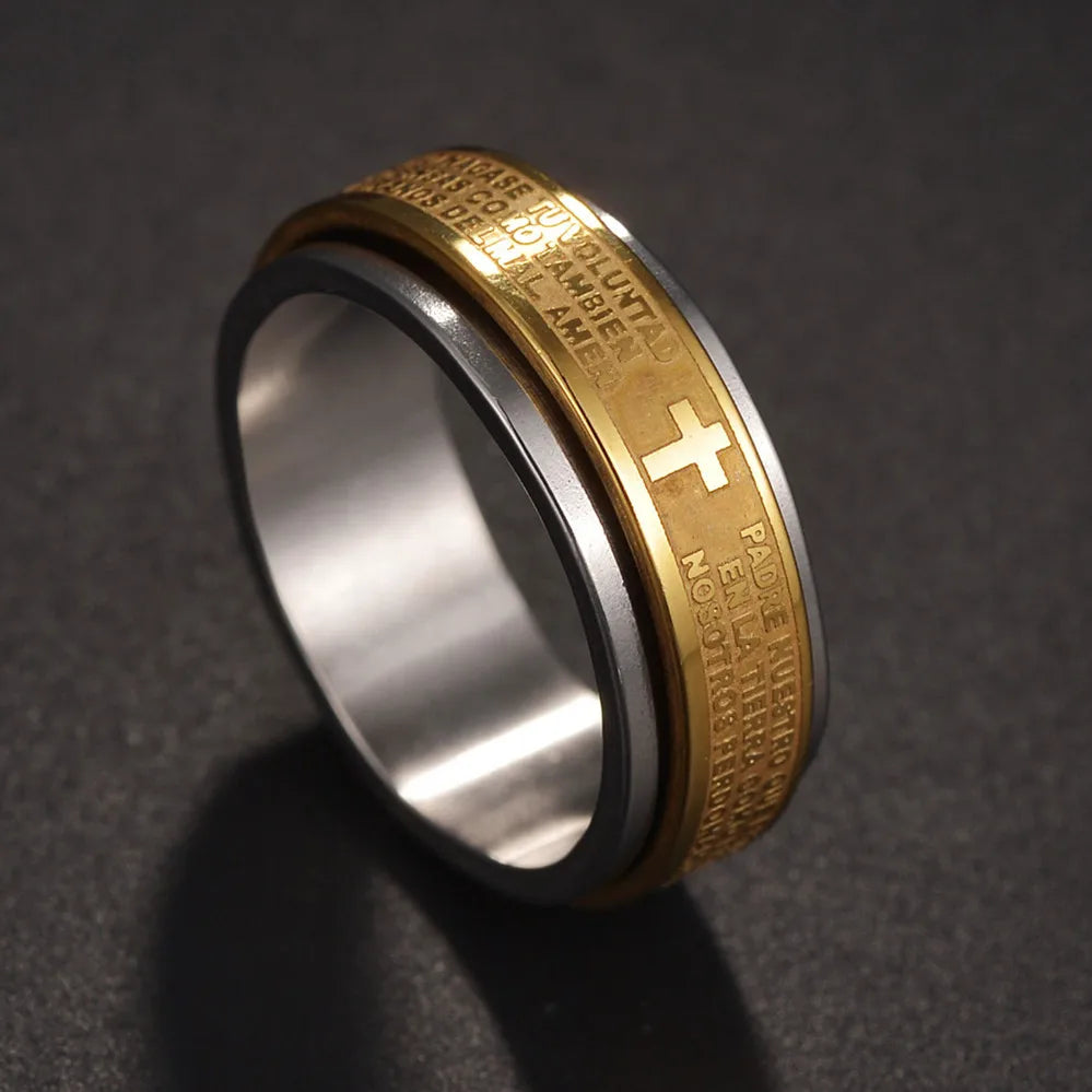 Stainless Steel Cross Ring Christian Jesus Christ Lord Prayer for Men and Women