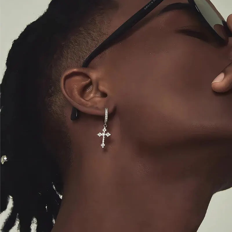 Classic Cross Point-Drill Crystal Earrings - White Hip Hop Party Jewelry