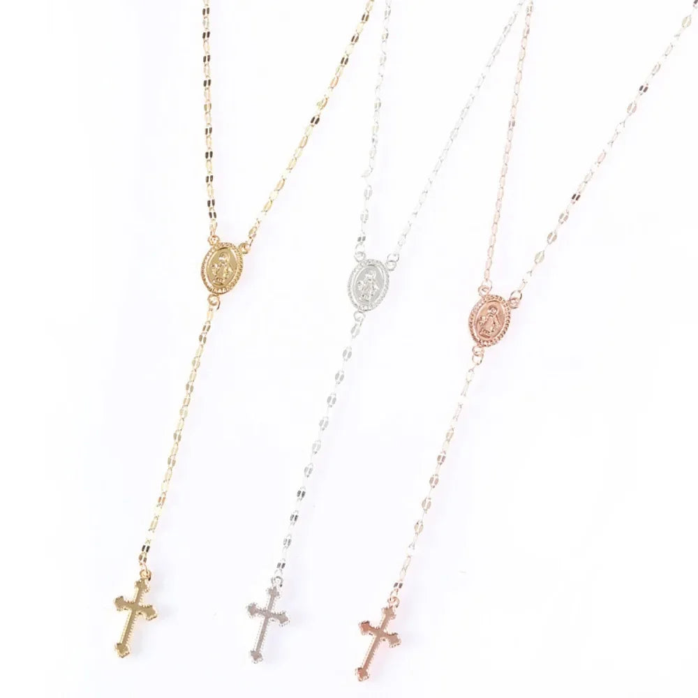 Vintage Christian Cross Rosary Pendant Necklace - Religious Jewelry for Women