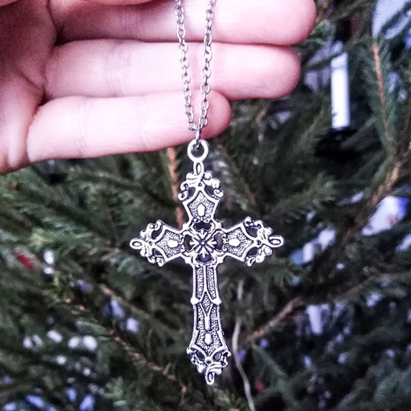 Vintage Gothic Cross Necklace for Women - Christian Punk Jewelry Long Chain Choker