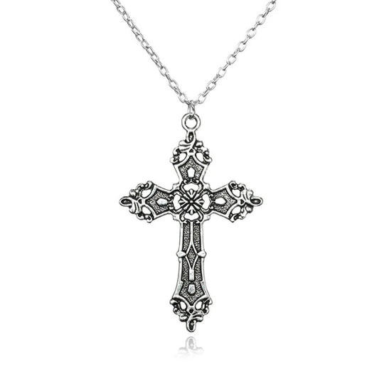 Vintage Gothic Cross Necklace for Women - Christian Punk Jewelry Long Chain Choker