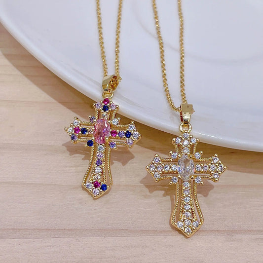 Premium Zircon Cross Pendant Necklace - Stainless Steel Jewelry for Men & Women