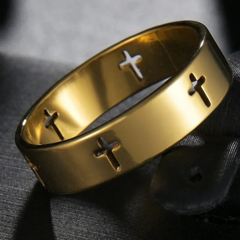 Stainless Steel Cross Ring Christian Jesus Christ Lord Prayer for Men and Women
