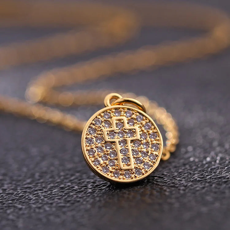 Premium Zircon Cross Pendant Necklace - Stainless Steel Jewelry for Men & Women