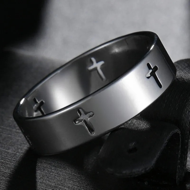 Stainless Steel Cross Ring Christian Jesus Christ Lord Prayer for Men and Women