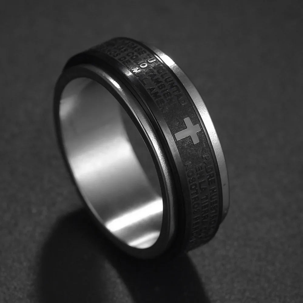 Stainless Steel Cross Ring Christian Jesus Christ Lord Prayer for Men and Women