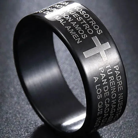 Stainless Steel Cross Ring Christian Jesus Christ Lord Prayer for Men and Women