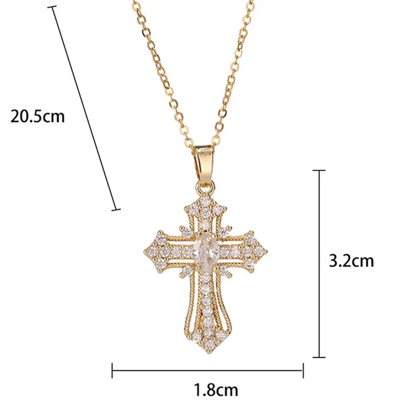 Premium Zircon Cross Pendant Necklace - Stainless Steel Jewelry for Men & Women