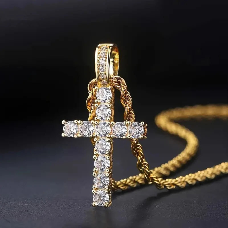 Huitan 60cm Twisted Chain Cross Necklace - Luxury Cubic Zirconia Pendant