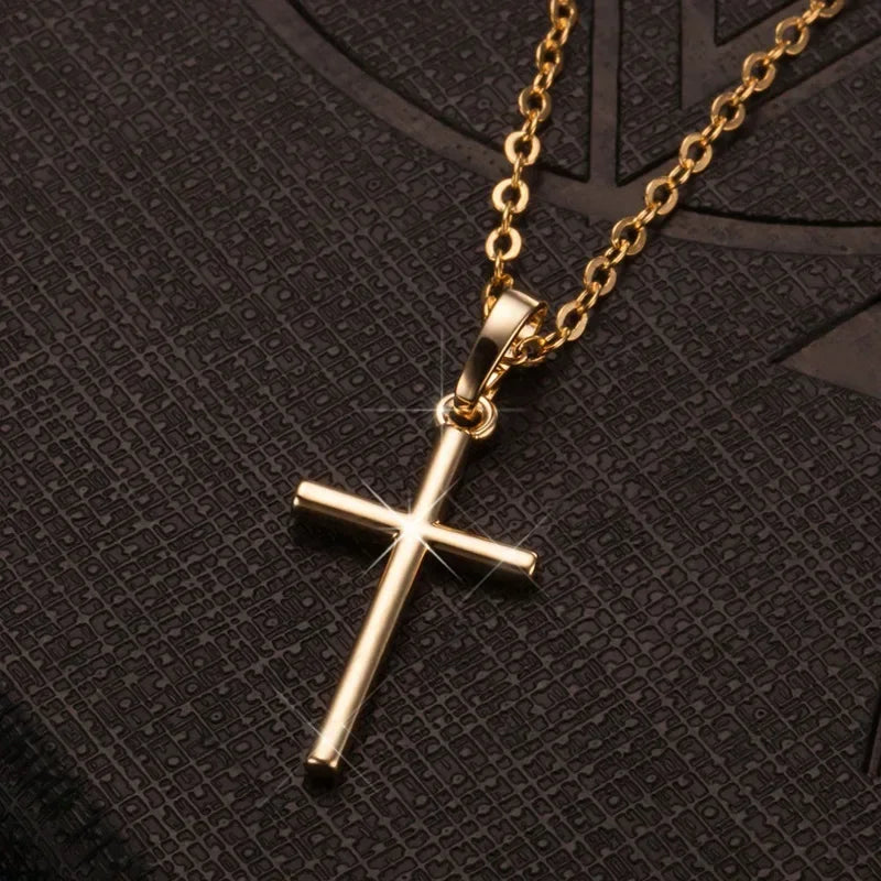 Luxury Zircon Cross Pendant Necklace - Golden Silver Jewelry for Men Women