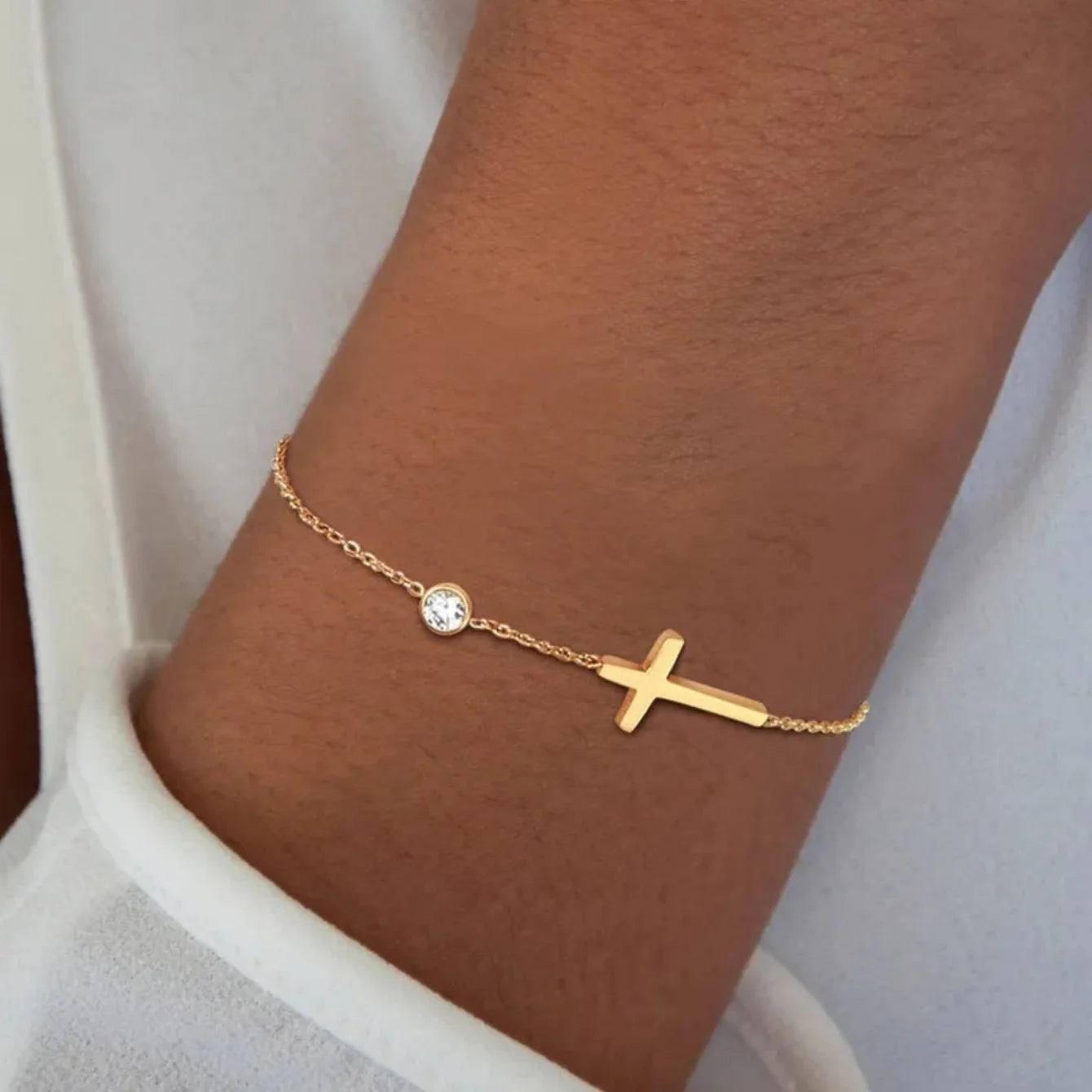 316L Stainless Steel Cross Charm Necklace & Bracelet Set - Vintage Women's Jewelry Gift