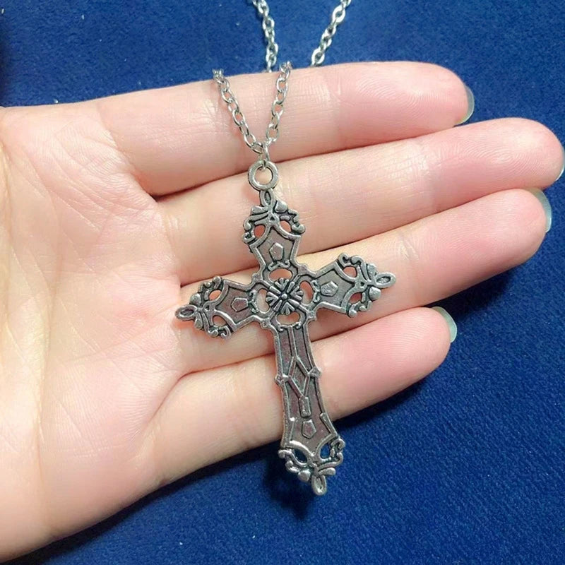 Vintage Gothic Cross Necklace for Women - Christian Punk Jewelry Long Chain Choker