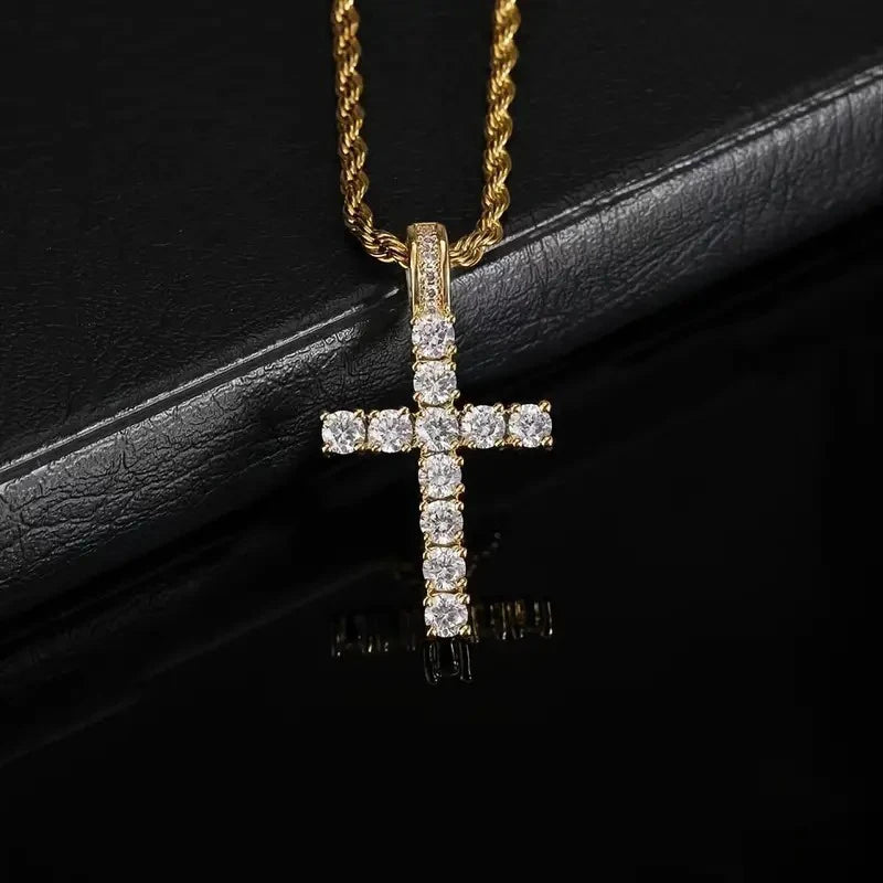 Huitan 60cm Twisted Chain Cross Necklace - Luxury Cubic Zirconia Pendant