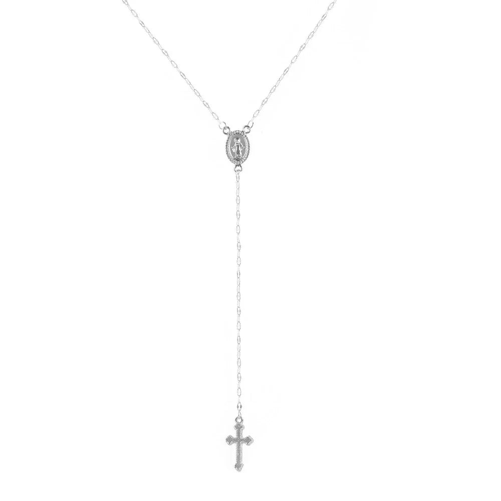 Vintage Christian Cross Rosary Pendant Necklace - Religious Jewelry for Women