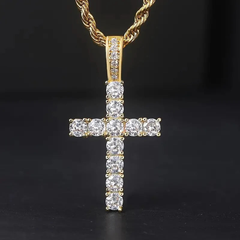 Huitan 60cm Twisted Chain Cross Necklace - Luxury Cubic Zirconia Pendant