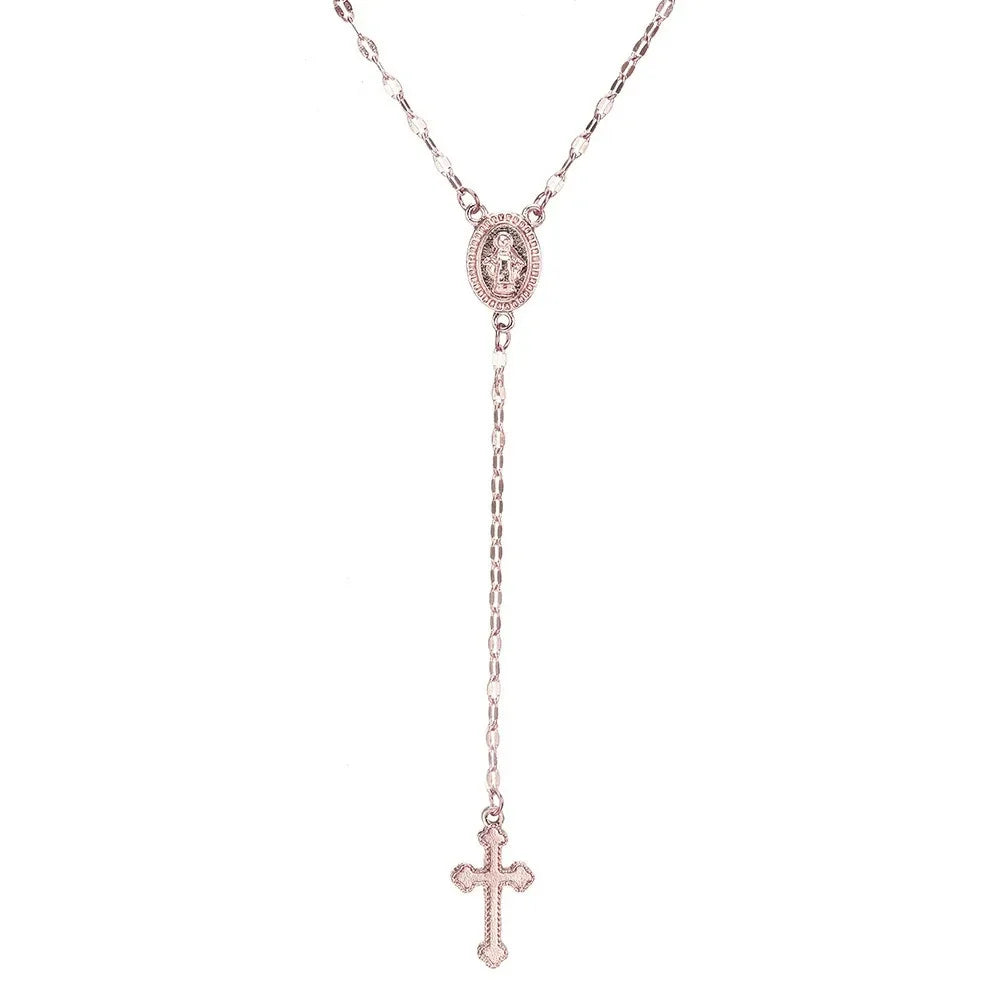 Vintage Christian Cross Rosary Pendant Necklace - Religious Jewelry for Women