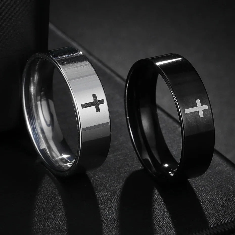Stainless Steel Cross Ring Christian Jesus Christ Lord Prayer for Men and Women