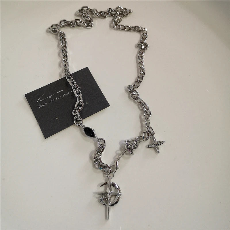 Cross Necklace Zircon Pendant - Hip Hop Bling Fashion Stainless Steel