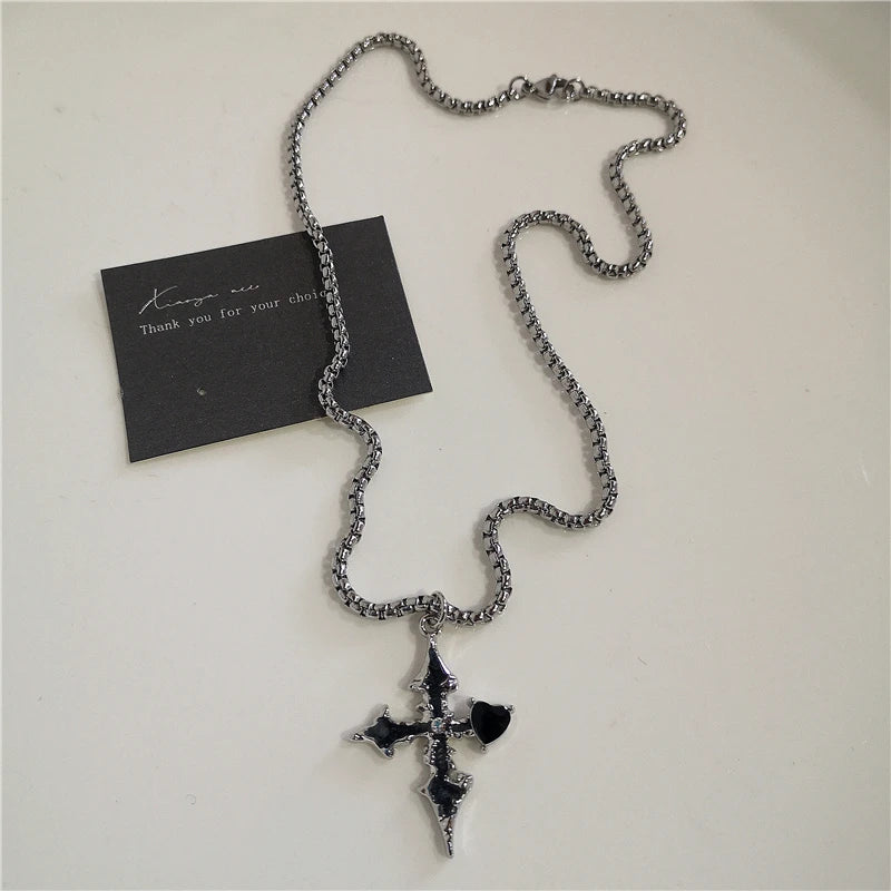 Cross Necklace Zircon Pendant - Hip Hop Bling Fashion Stainless Steel